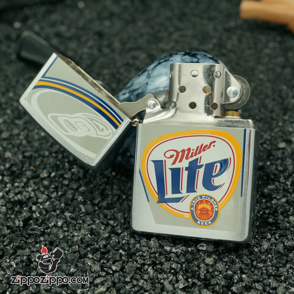 zippo cổ hãng bia miller -  bạc xước miller lite