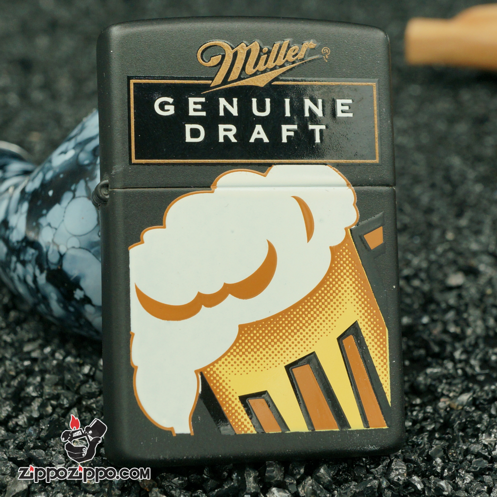 zippo cổ hãng bia miller - sơn đen hình cốc bia miller genuine draft
