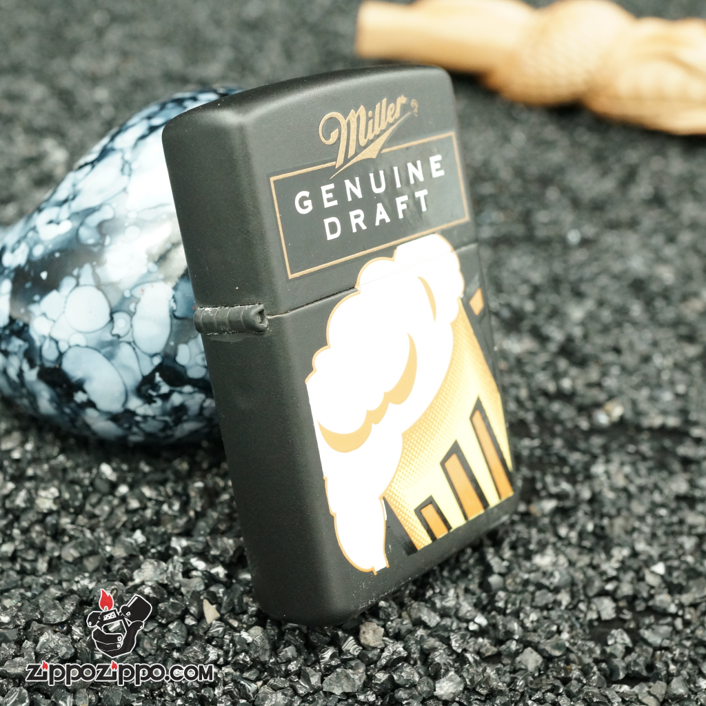 zippo cổ hãng bia miller - sơn đen hình cốc bia miller genuine draft