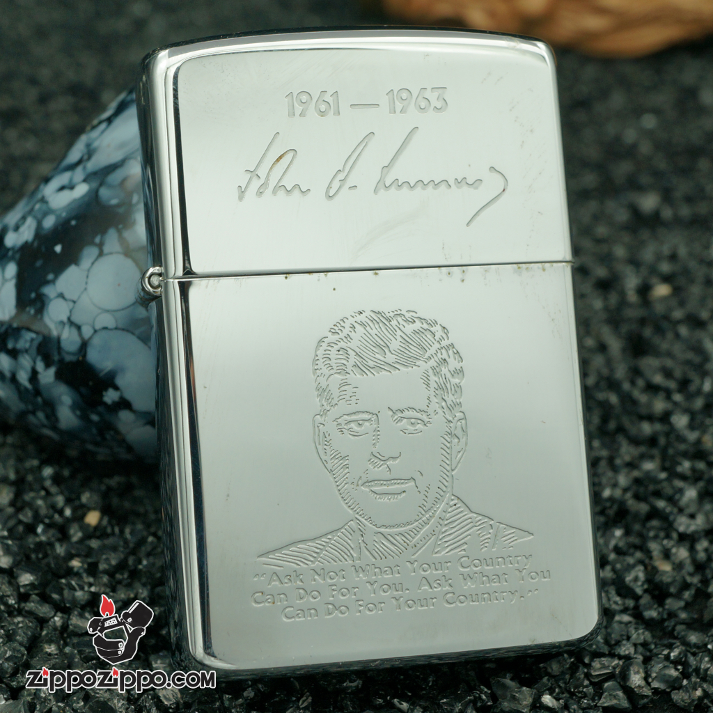 Zippo cổ khắc hình tổng thống mỹ - John F. Kennedy 1961-1963 sản xuất năm 1989