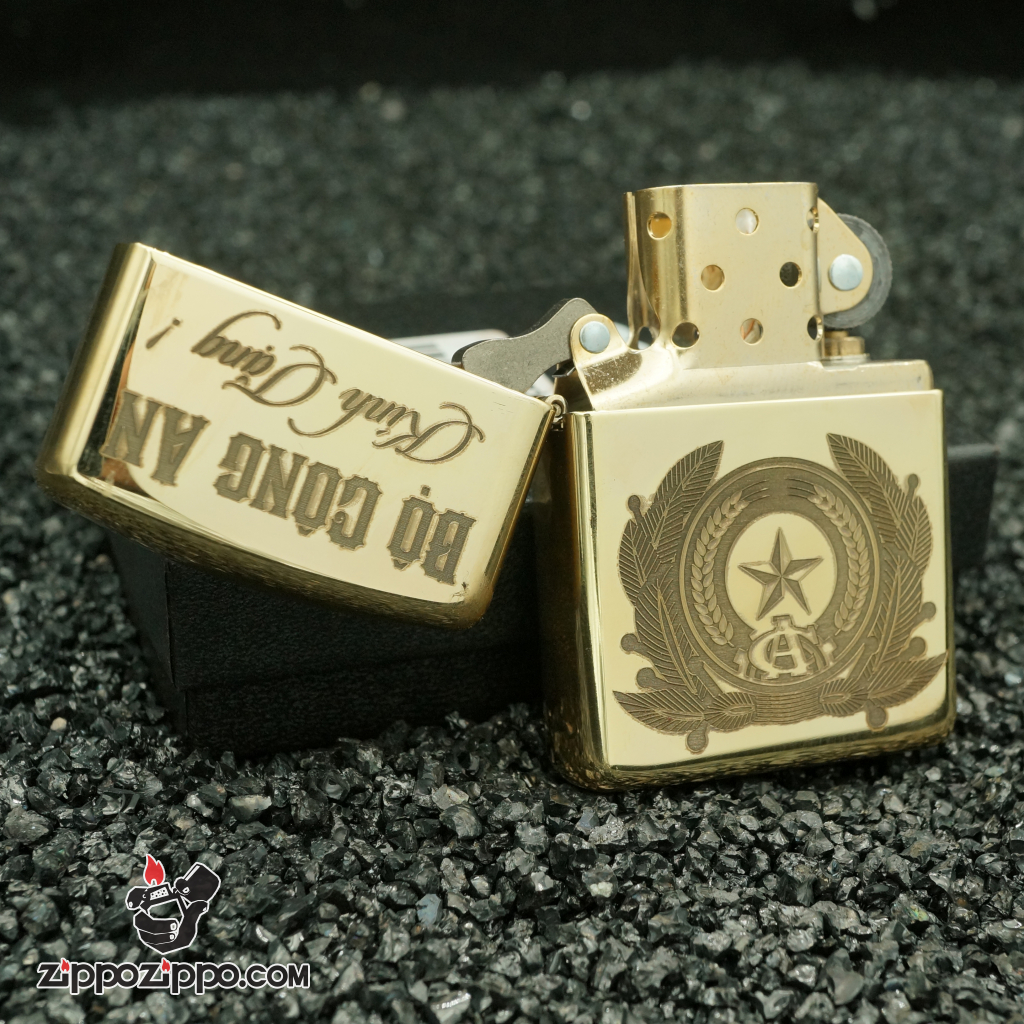zippo đồng nguyên chất khắc sâu bộ công an kính tặng bản mới