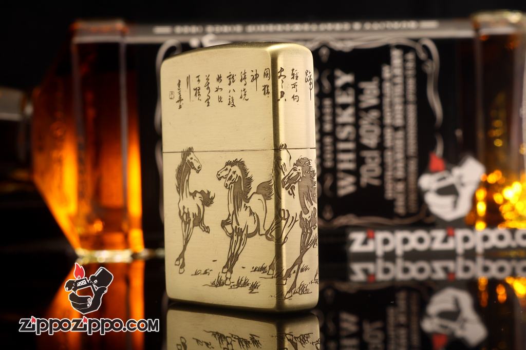 Bật Lửa Zippo Chính Hãng  Đồng Khắc Tranh Bát Mã Truy Phong