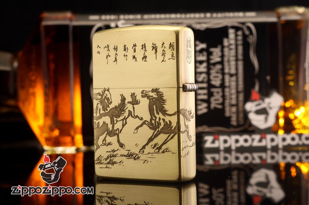 Bật Lửa Zippo Chính Hãng  Đồng Khắc Tranh Bát Mã Truy Phong