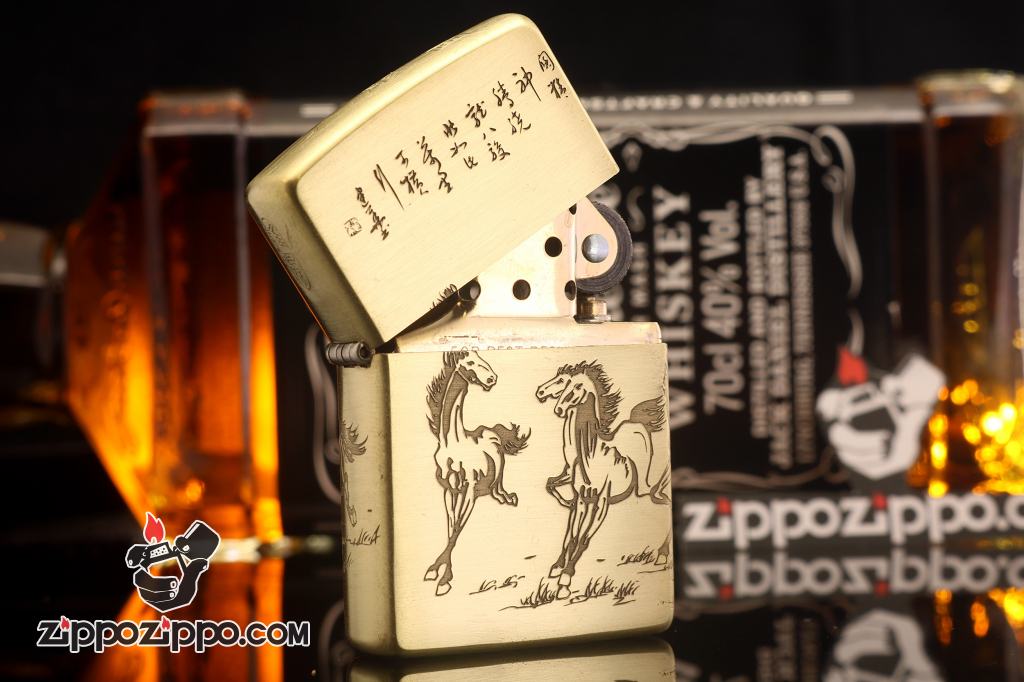 Bật Lửa Zippo Chính Hãng  Đồng Khắc Tranh Bát Mã Truy Phong