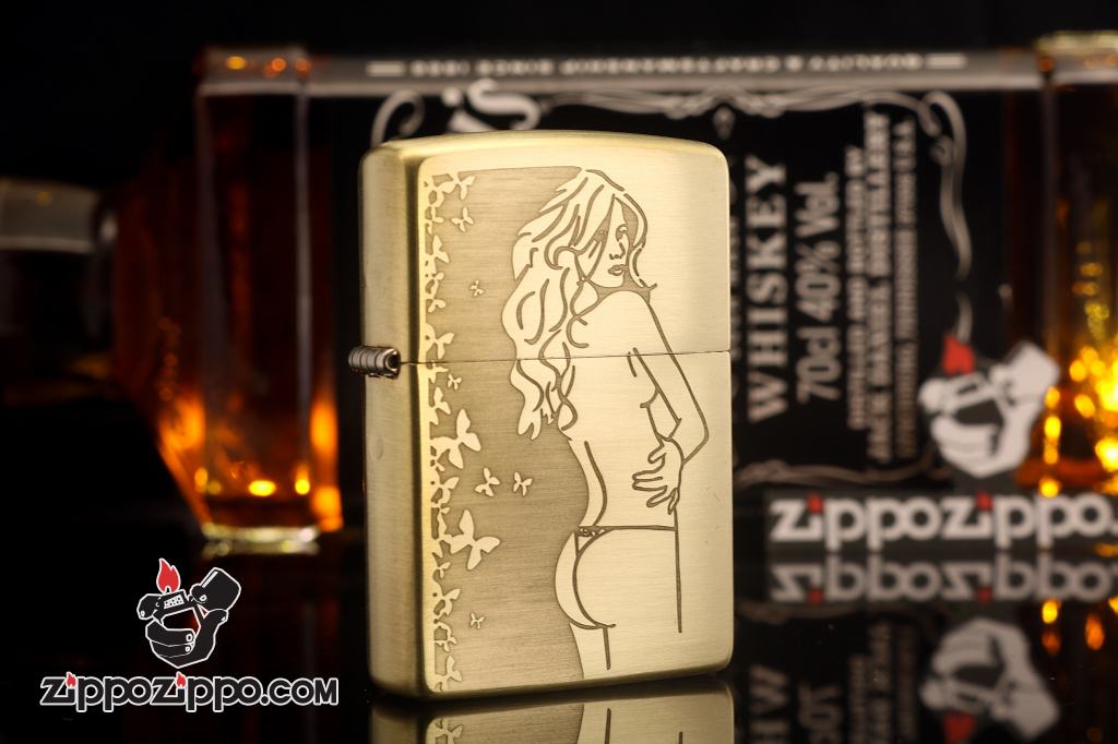 Bật lửa Zippo chính hãng đồng khắc cô gái sexy bản xước