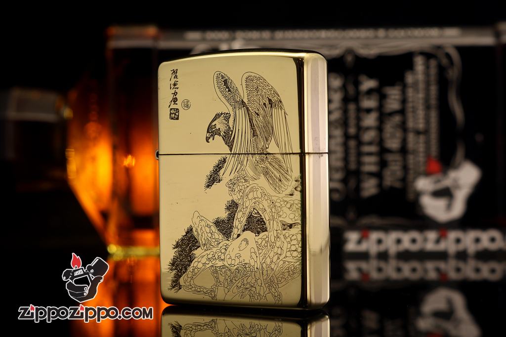 Zippo Chính Hãng Đồng Bóng Khắc Chim Ưng
