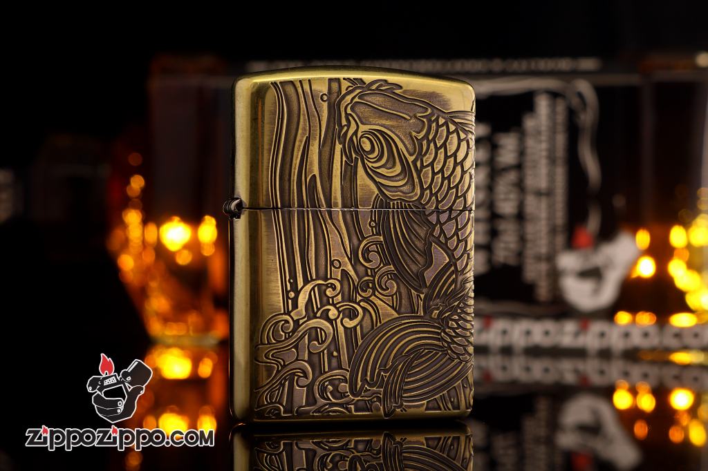 Bật lửa zippo đen in hoa văn cá chép Ver 2