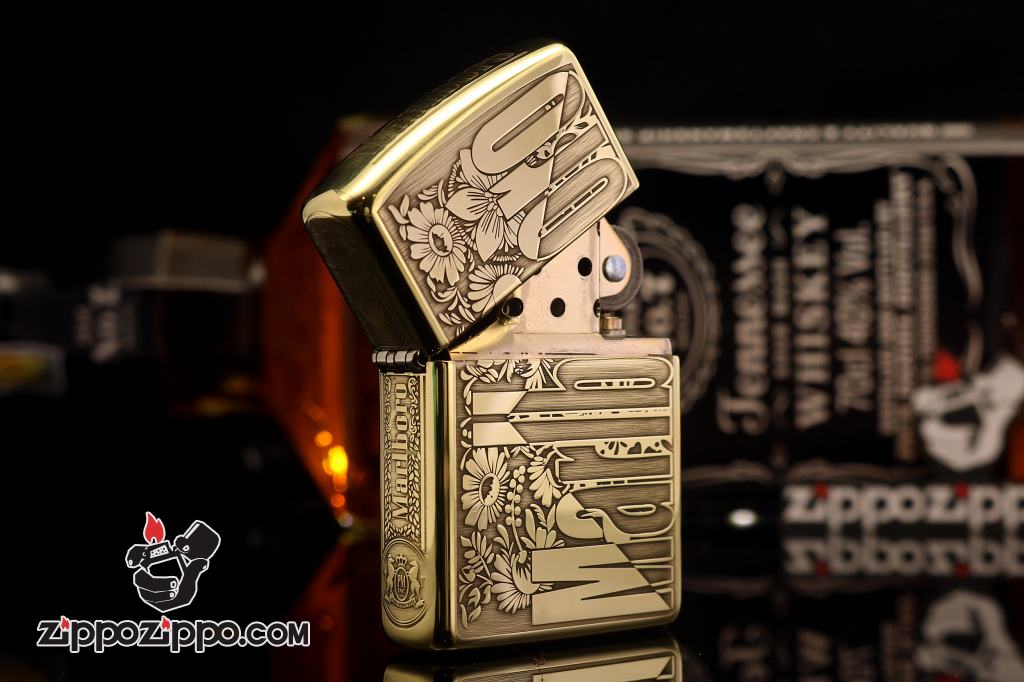 Zippo Chính Hãng Đồng Bóng Khắc Logo Marlboro Phiên Bản Amor