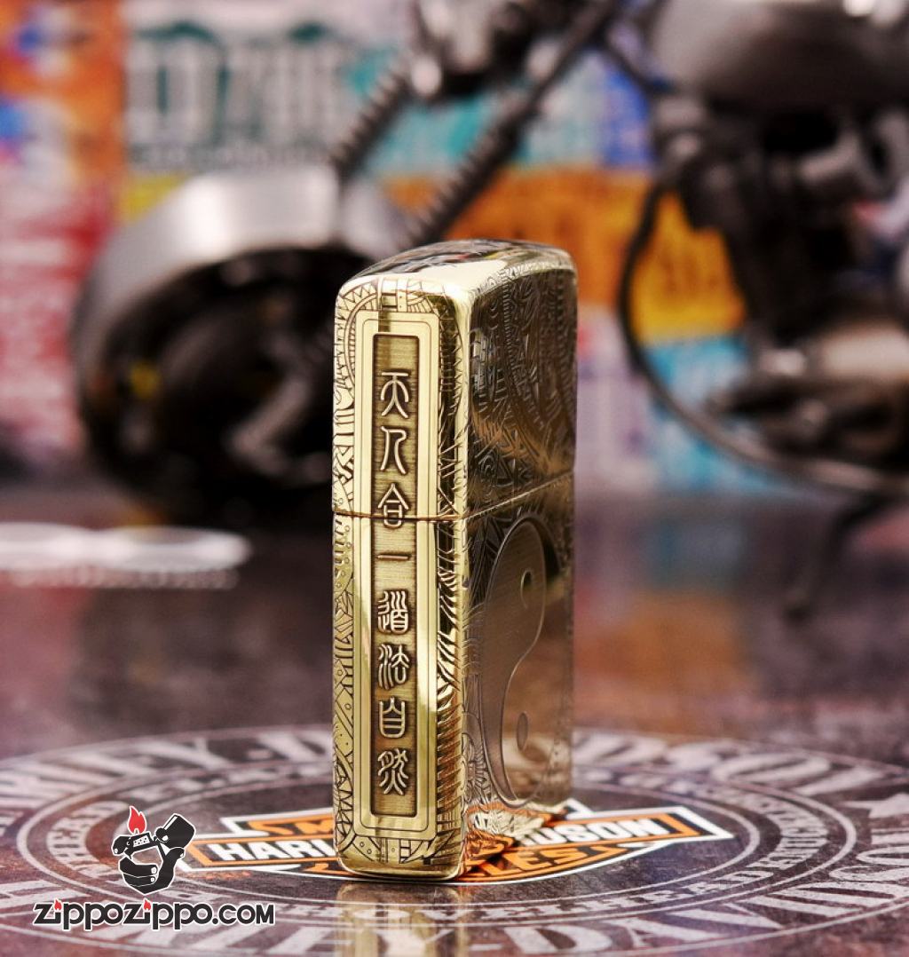 Bật Lửa Zippo Đồng Khắc Hoa Văn Bát Quái