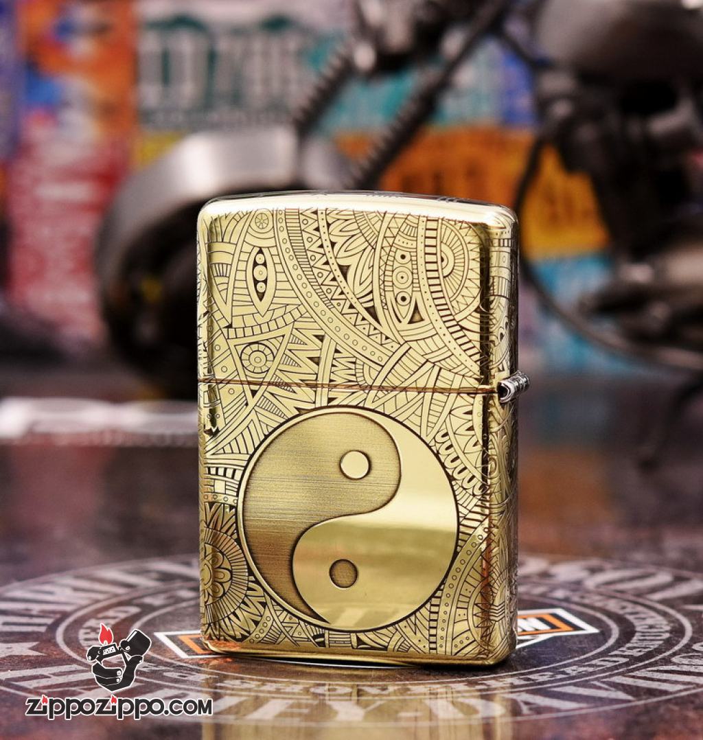 Bật Lửa Zippo Đồng Khắc Hoa Văn Bát Quái