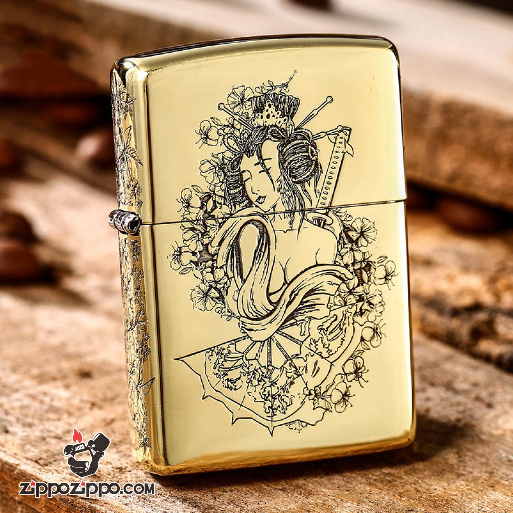 Bật Lửa Zippo Đồng Khắc Nữ Chiến Binh Samurai Armor