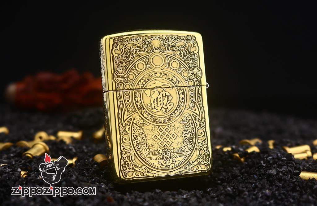 Zippo Chính Hãng Đồng Armor Khắc Tỳ Hưu Hoa Văn Đồng Xu Tinh Xảo Bản Khắc Siêu Sâu