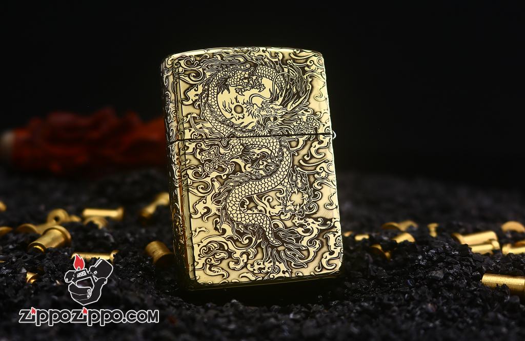 Zippo Chính Hãng Đồng Bóng Khắc Rồng May Mắn Tài Lôc Armor bản khắc Siêu sâu