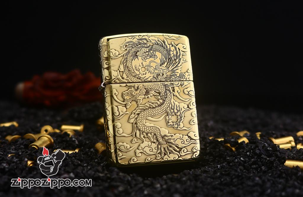 Bật lửa Zippo đồng bản armor khắc siêu sâu hình rồng