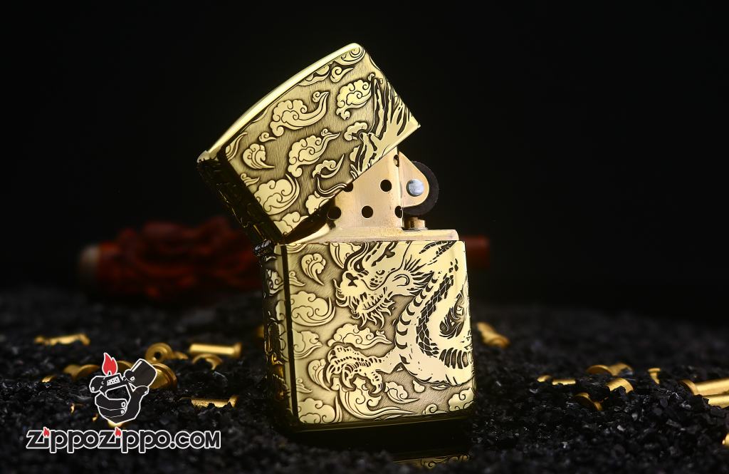 Bật lửa zippo đồng khắc rồng cưỡi mây cực đẹp