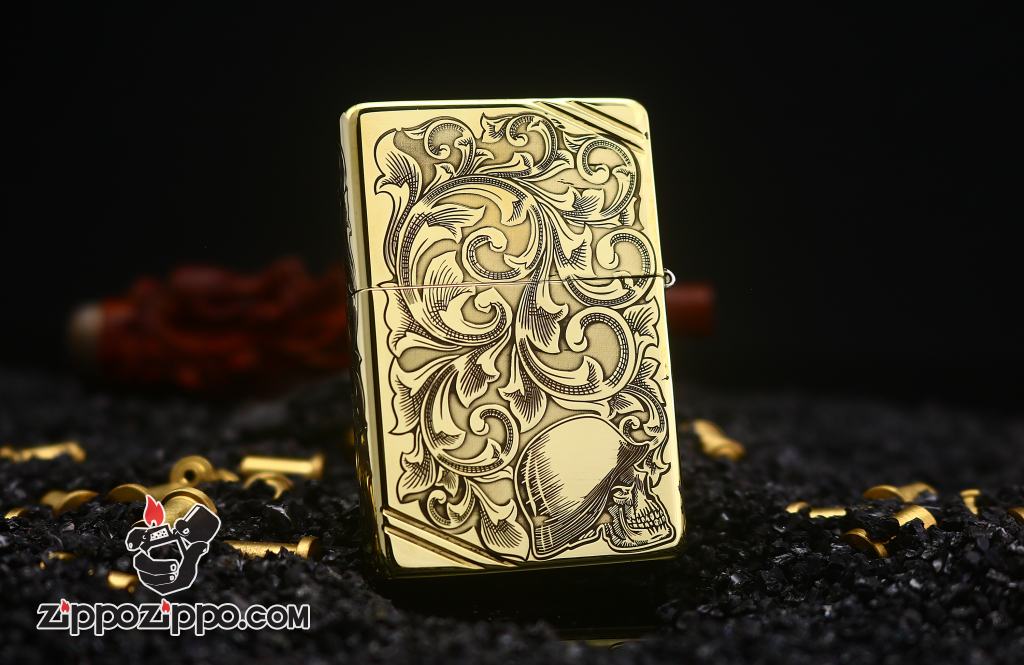Zippo Chính Hãng Đồng Tái Bản vintage Khấc Cô Gái Trên Hoa Văn Arabesque