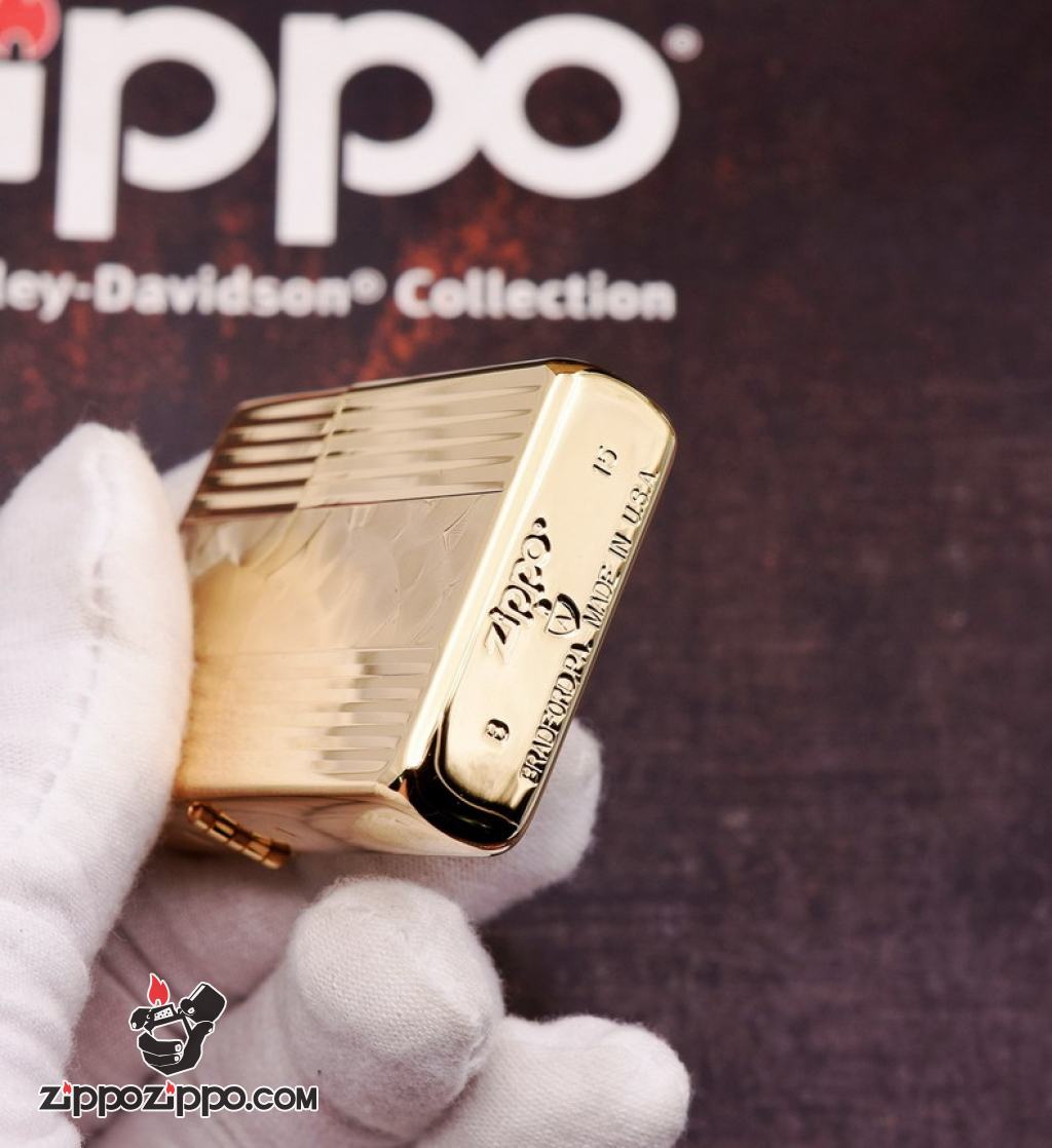 Bật Lửa Zippo Xuất Nhật Mạ Vàng Sâu Chạm Khắc Hình Hạt Quạt Trừu Tượng
