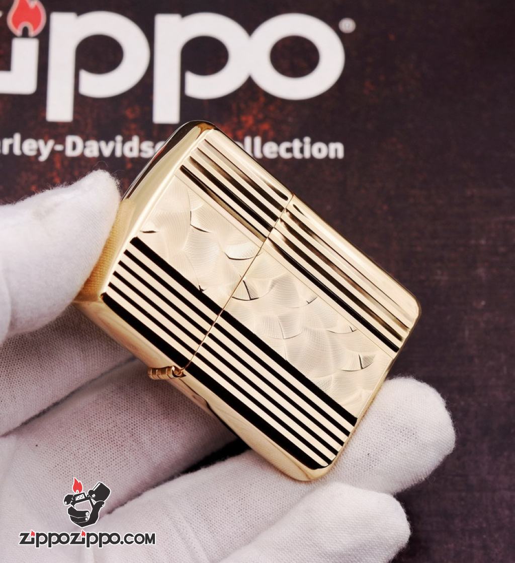 Bật Lửa Zippo Xuất Nhật Mạ Vàng Sâu Chạm Khắc Hình Hạt Quạt Trừu Tượng