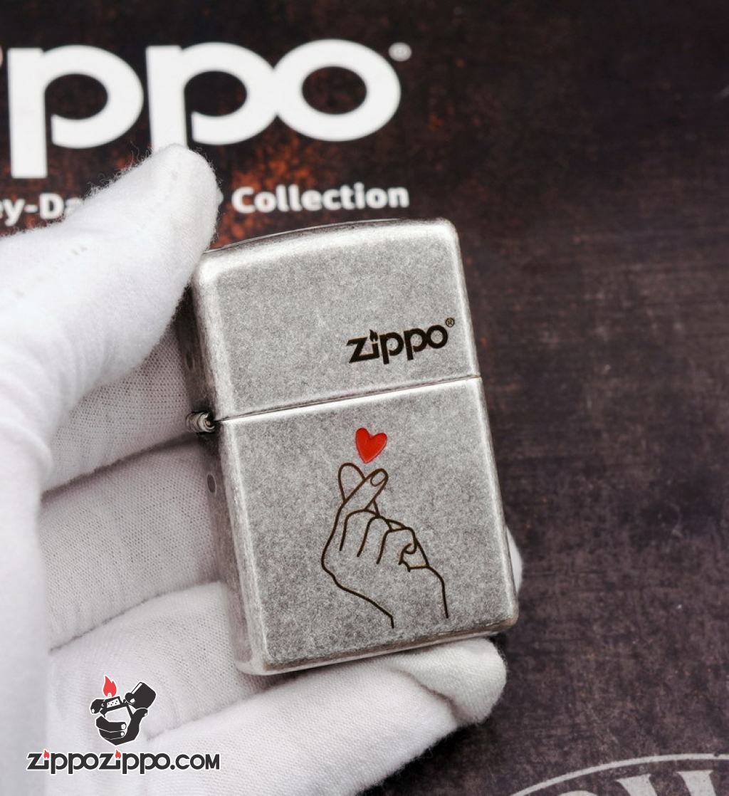 Bật Lửa Zippo Bạc Giả Cổ Khắc Biểu Tương Drop Heart
