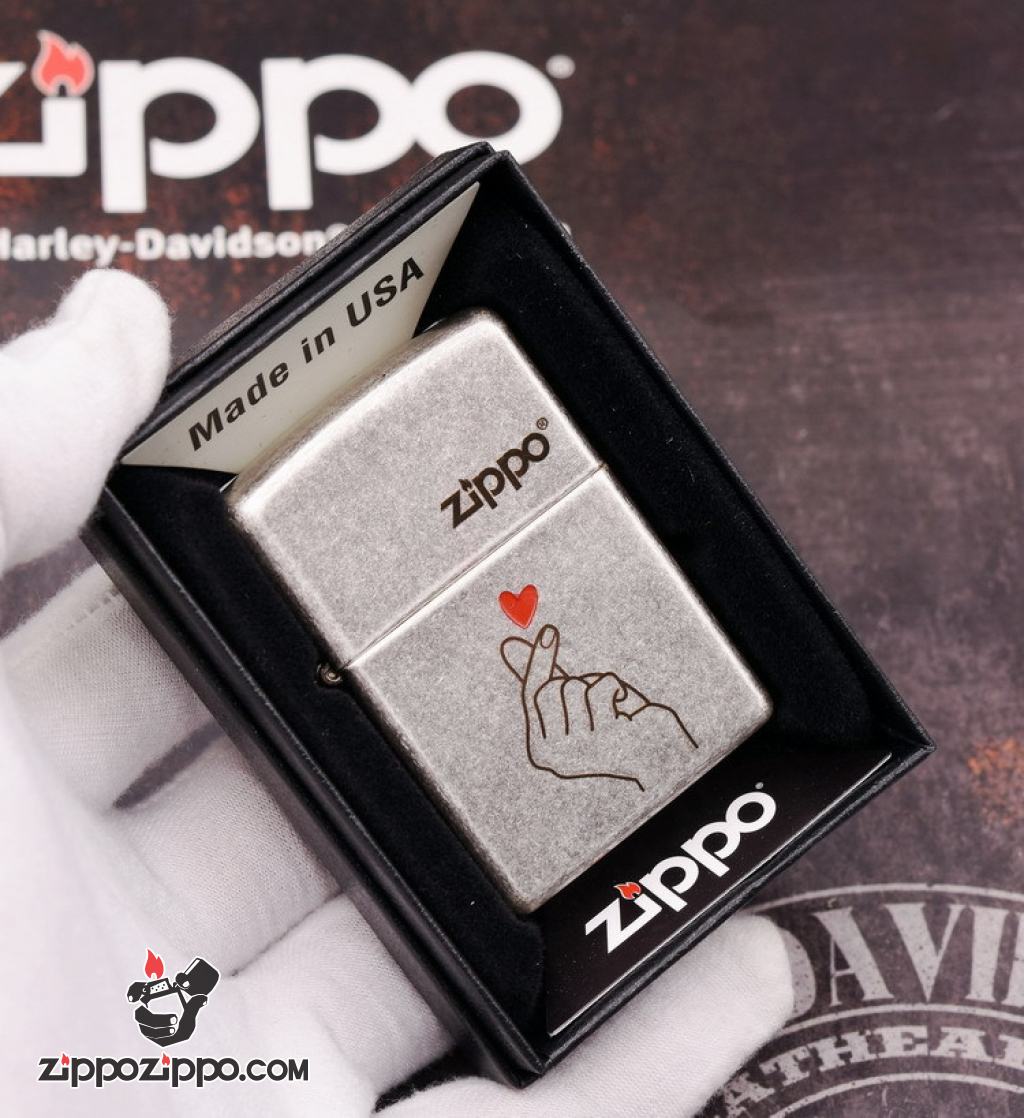 Bật Lửa Zippo Bạc Giả Cổ Khắc Biểu Tương Drop Heart