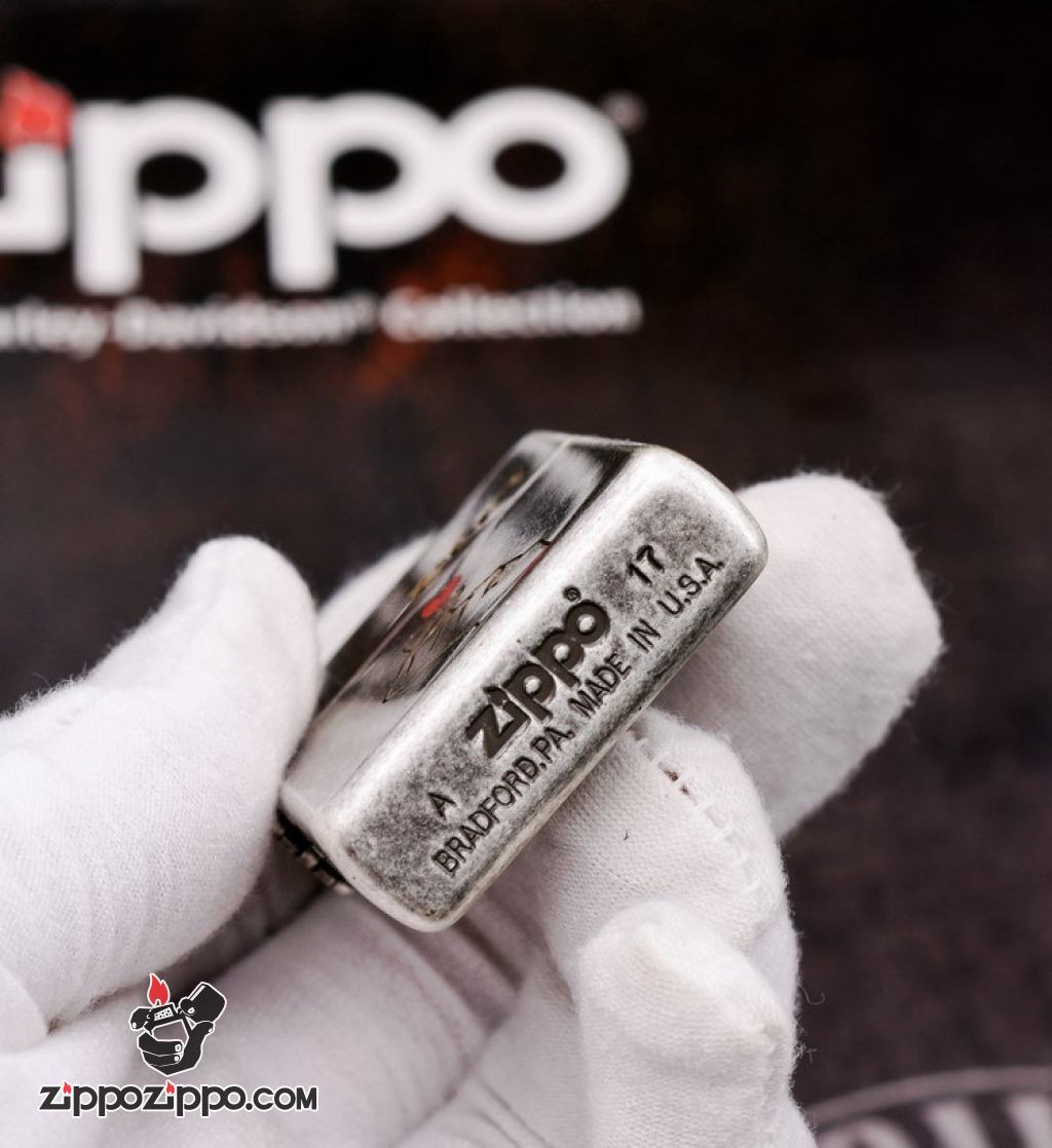 Bật Lửa Zippo Bạc Giả Cổ Khắc Biểu Tương Drop Heart