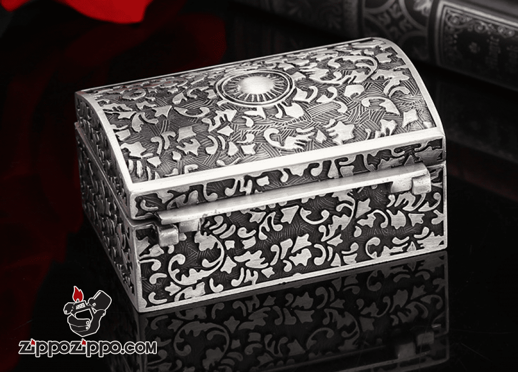 Rương đựng Zippo chạm khắc tinh xảo mạ bạc cổ Ver 1