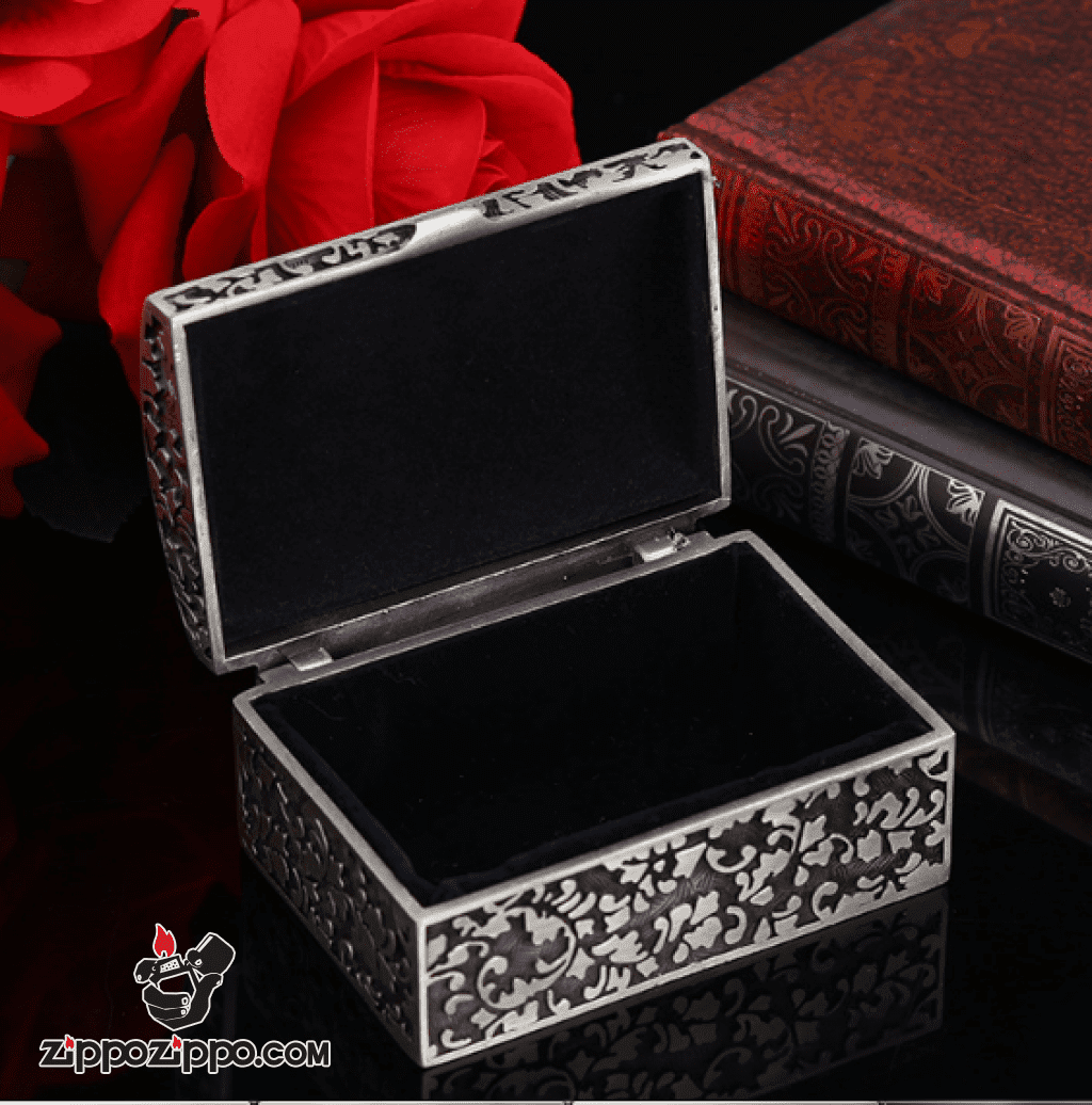Rương đựng Zippo chạm khắc tinh xảo mạ bạc cổ Ver 1