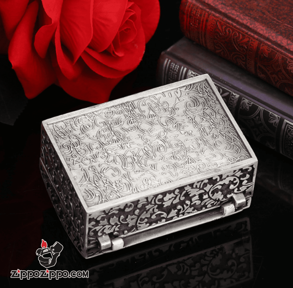 Rương đựng Zippo chạm khắc tinh xảo mạ bạc cổ Ver 1