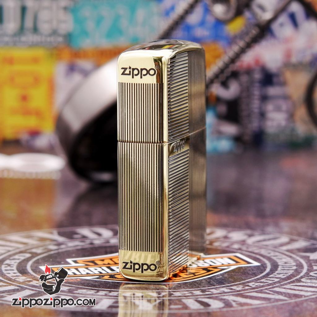 Bật lửa Zippo đồng khối khắc ô vuông kẻ sọc