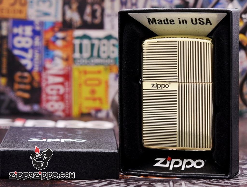 Bật lửa Zippo đồng khối khắc ô vuông kẻ sọc