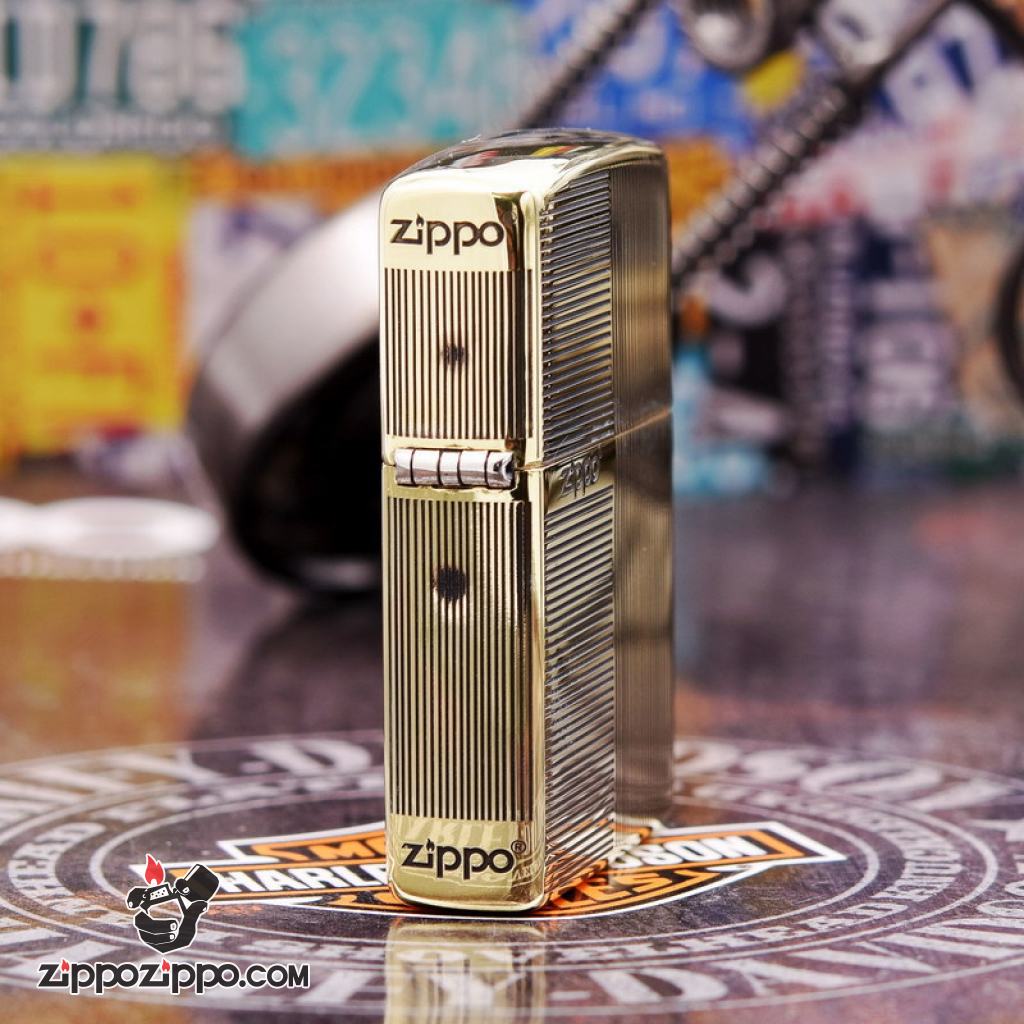 Bật lửa Zippo đồng khối khắc ô vuông kẻ sọc