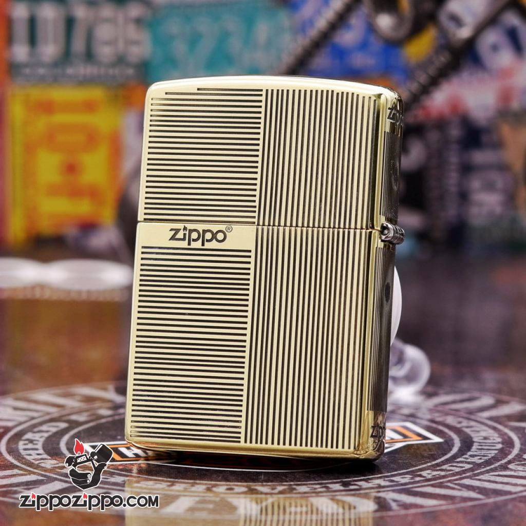 Bật lửa Zippo đồng khối khắc ô vuông kẻ sọc