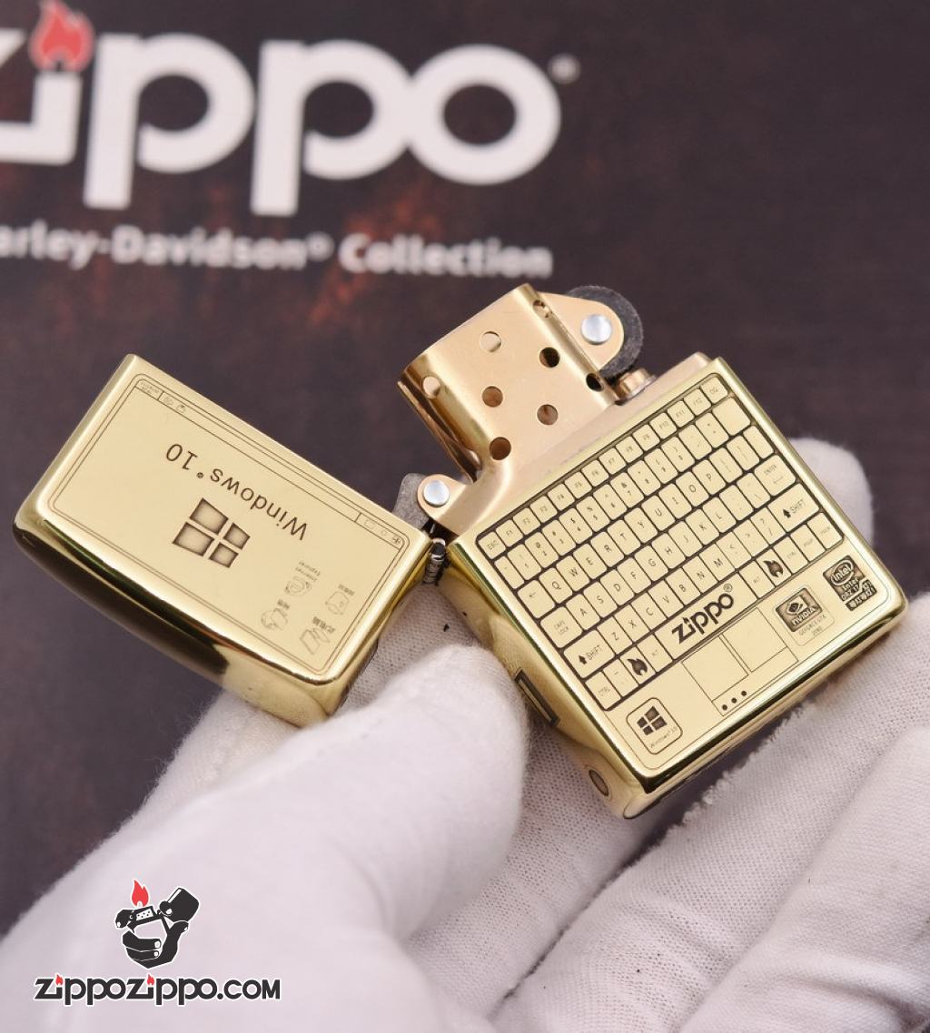 Bật lửa Zippo chính hãng đồng khắc WIN 10 và bán phím zippo amor
