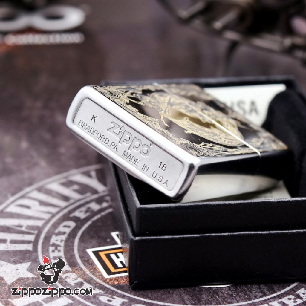 Bật Lửa Zippo Phiên Bản Hàn Quốc Khắc Họa Tiết Kỳ Lân Bản Chrome