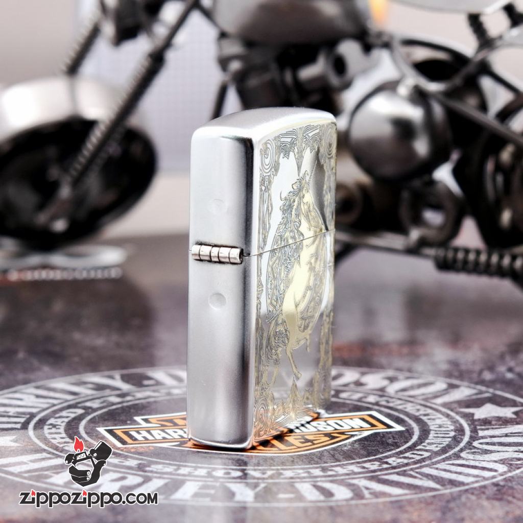 Bật Lửa Zippo Phiên Bản Hàn Quốc Khắc Họa Tiết Kỳ Lân Bản Chrome