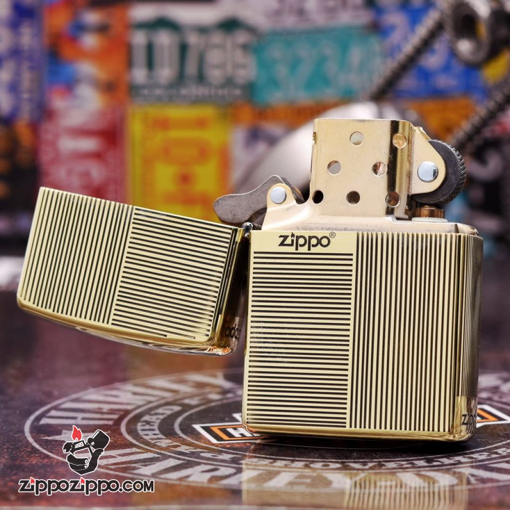 Bật lửa Zippo đồng khối khắc ô vuông kẻ sọc Bản Amorr