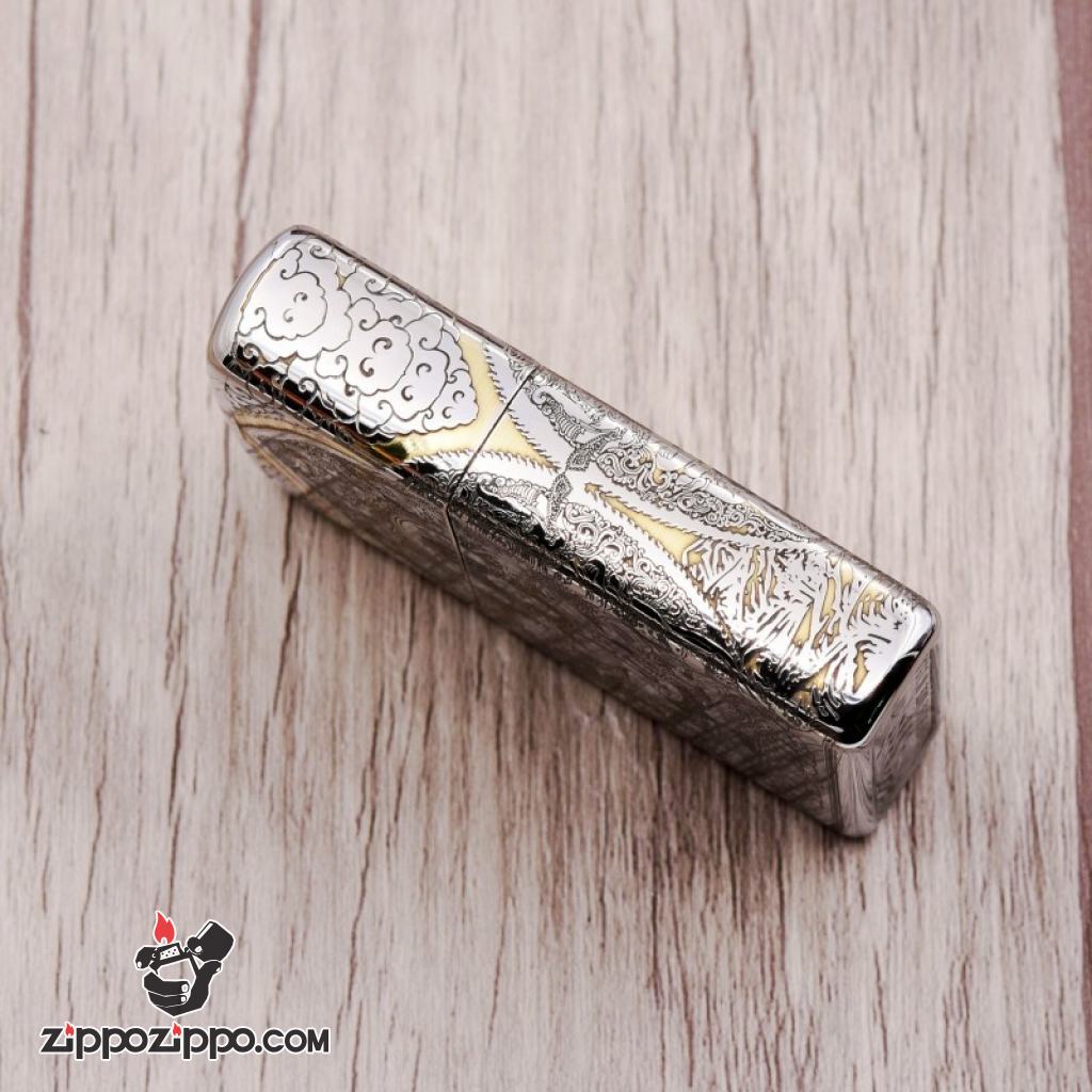 Zippo Chính Hãng Đồng Khắc Đức Phật Ngồi Trên Đài Sen Hoa Văn Tinh Tế Bản Chorme