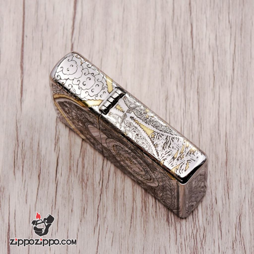 Zippo Chính Hãng Đồng Khắc Đức Phật Ngồi Trên Đài Sen Hoa Văn Tinh Tế Bản Chorme