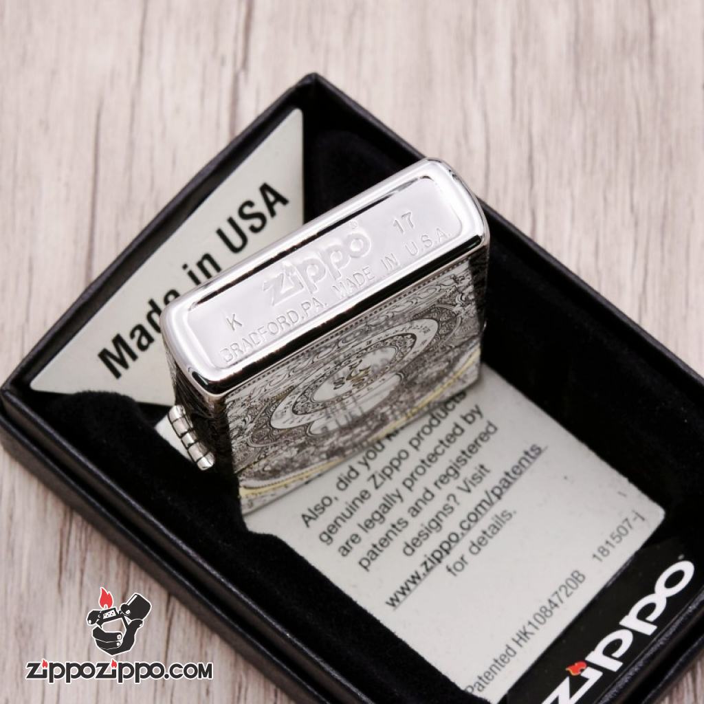 Zippo Chính Hãng Đồng Khắc Đức Phật Ngồi Trên Đài Sen Hoa Văn Tinh Tế Bản Chorme