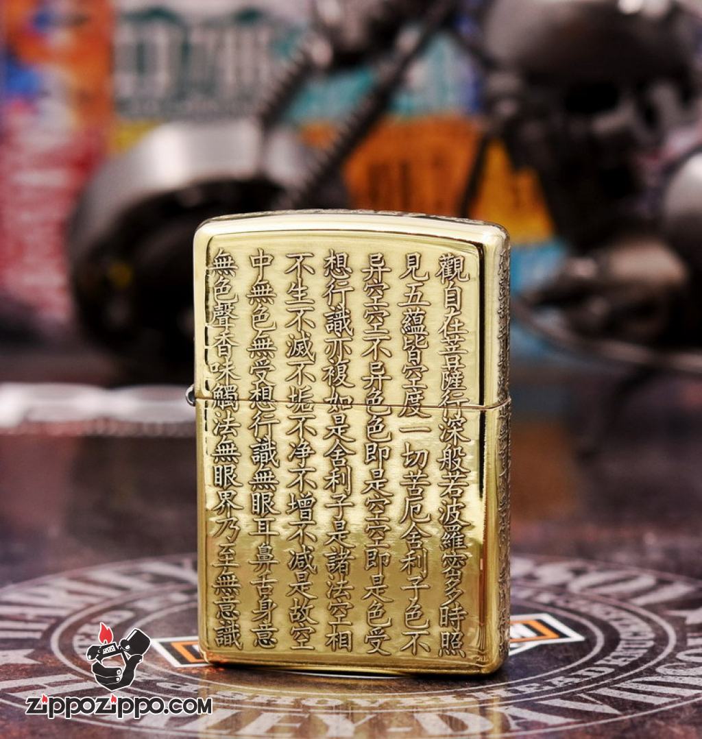 Bật lửa Zippo khắc nổi Tâm kinh đồng bóng bản Amor