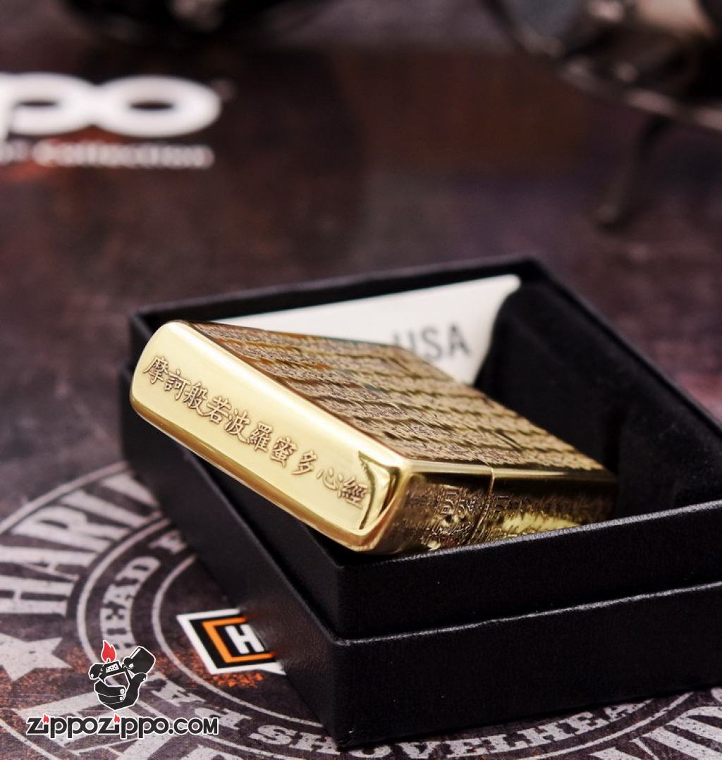 Bật lửa Zippo khắc nổi Tâm kinh đồng bóng bản Amor
