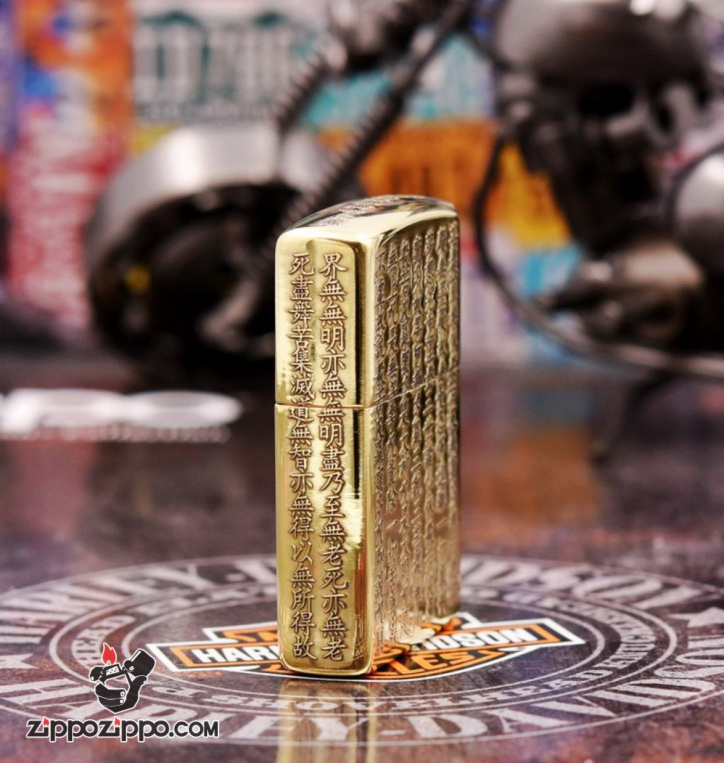 Bật lửa Zippo khắc nổi Tâm kinh đồng bóng bản Amor