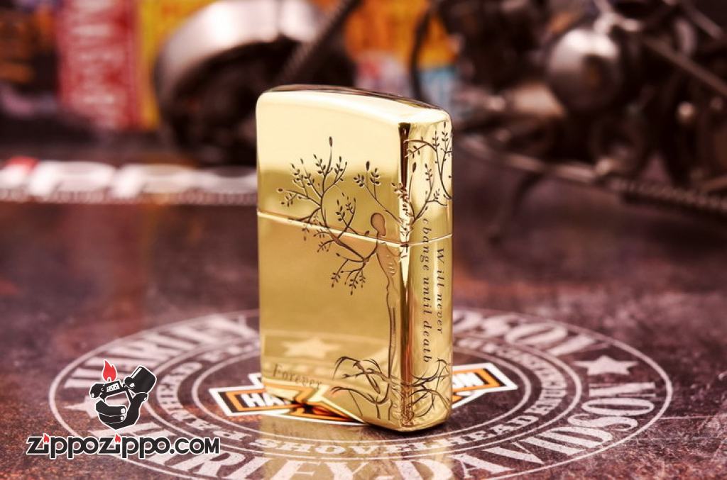 Bật Lửa Zippo đồng Khắc Hình Cây Tình Yêu Cùng Lời Thề Bên Nhau Bản Amor