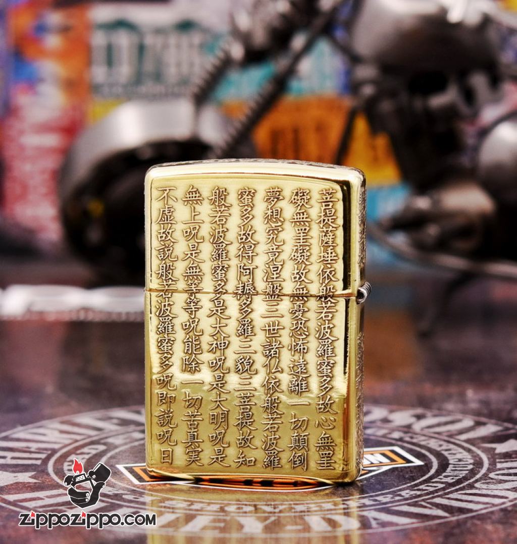Bật lửa Zippo khắc nổi Tâm kinh đồng bóng bản Amor