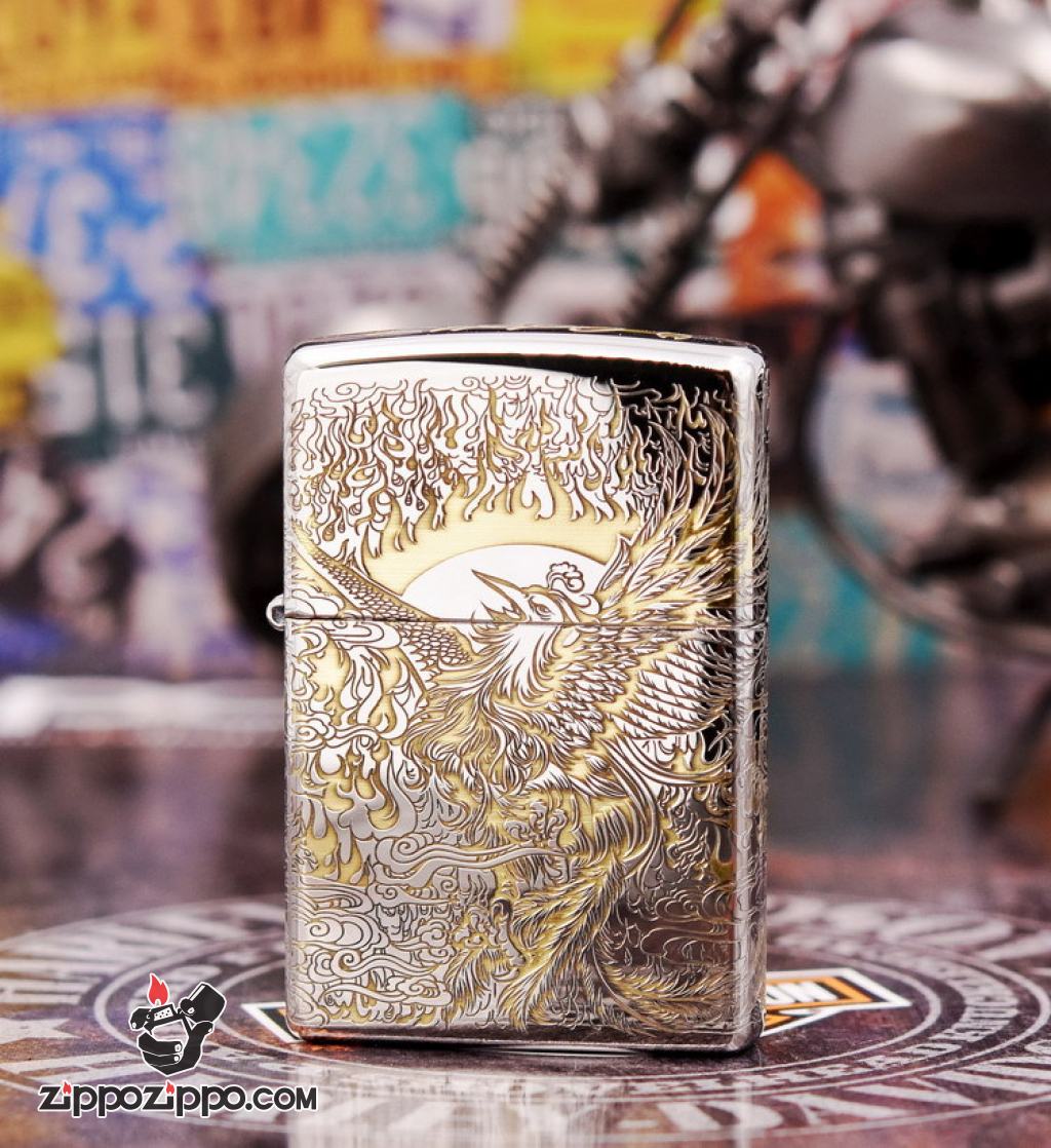 Bật Lửa Zippo Chính Hãng Phiên Bản Armor Chạm Khắc Chim Phượng Hoàng chorme