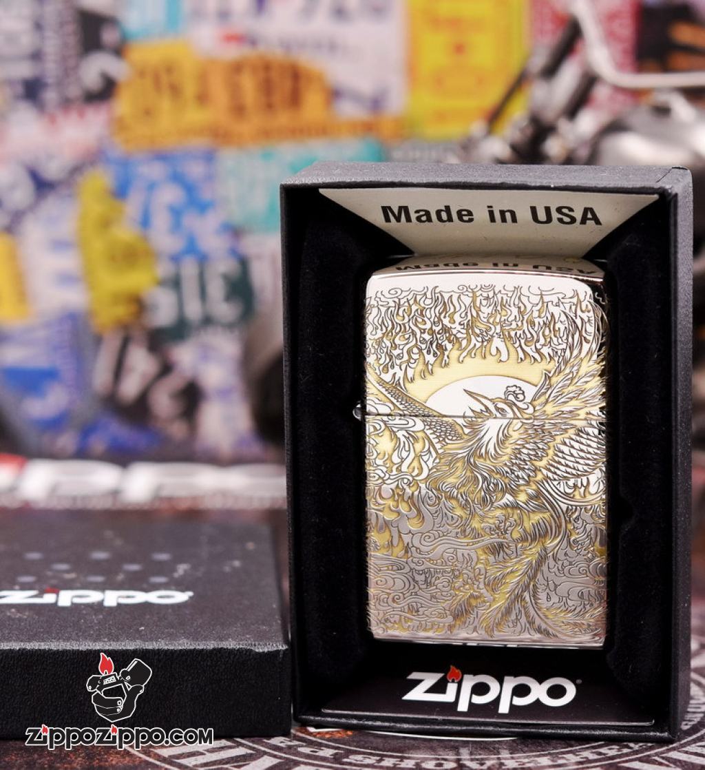 Bật Lửa Zippo Chính Hãng Phiên Bản Armor Chạm Khắc Chim Phượng Hoàng chorme