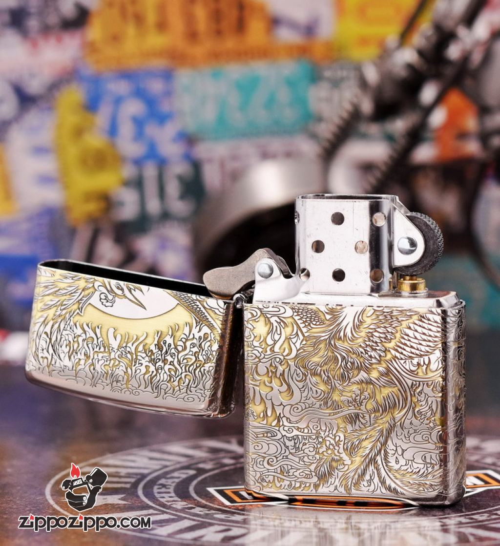 Bật Lửa Zippo Chính Hãng Phiên Bản Armor Chạm Khắc Chim Phượng Hoàng chorme
