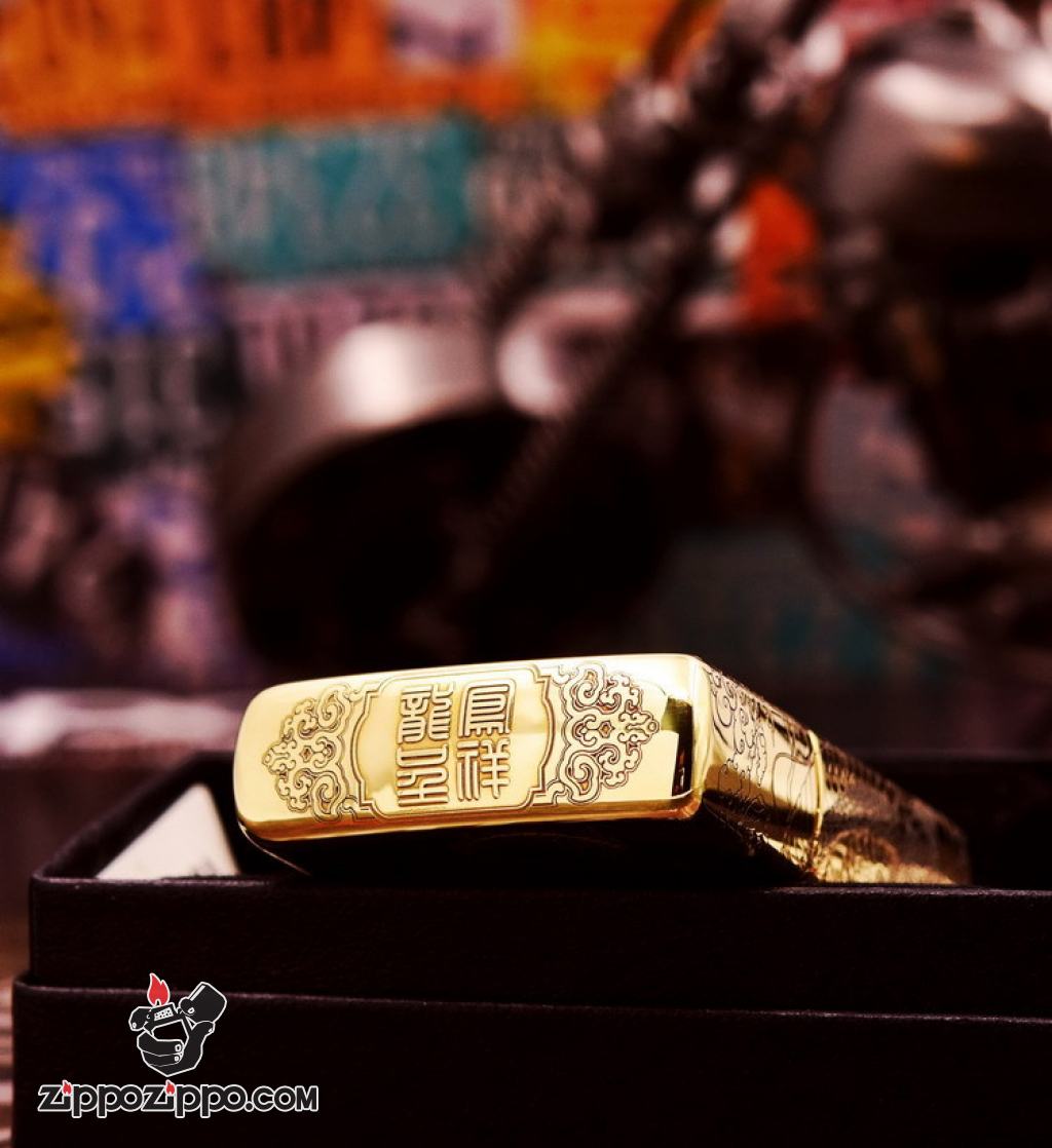 Bật Lửa Zippo Chính Hãng Đồng Nguyên Khối Khắc Rồng Và Phượng