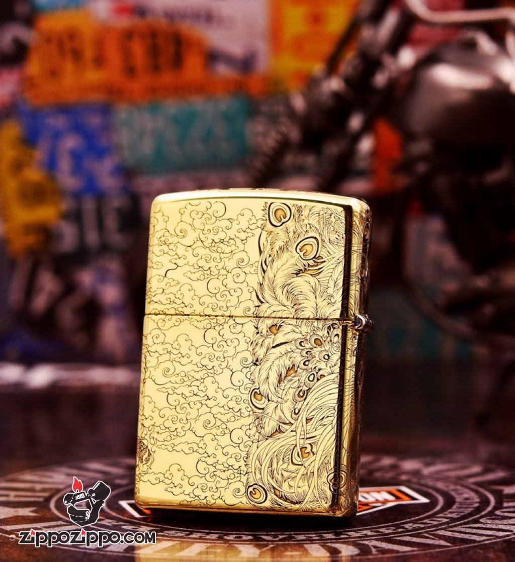 Bật Lửa Zippo Chính Hãng Đồng Nguyên Khối Khắc Rồng Và Phượng