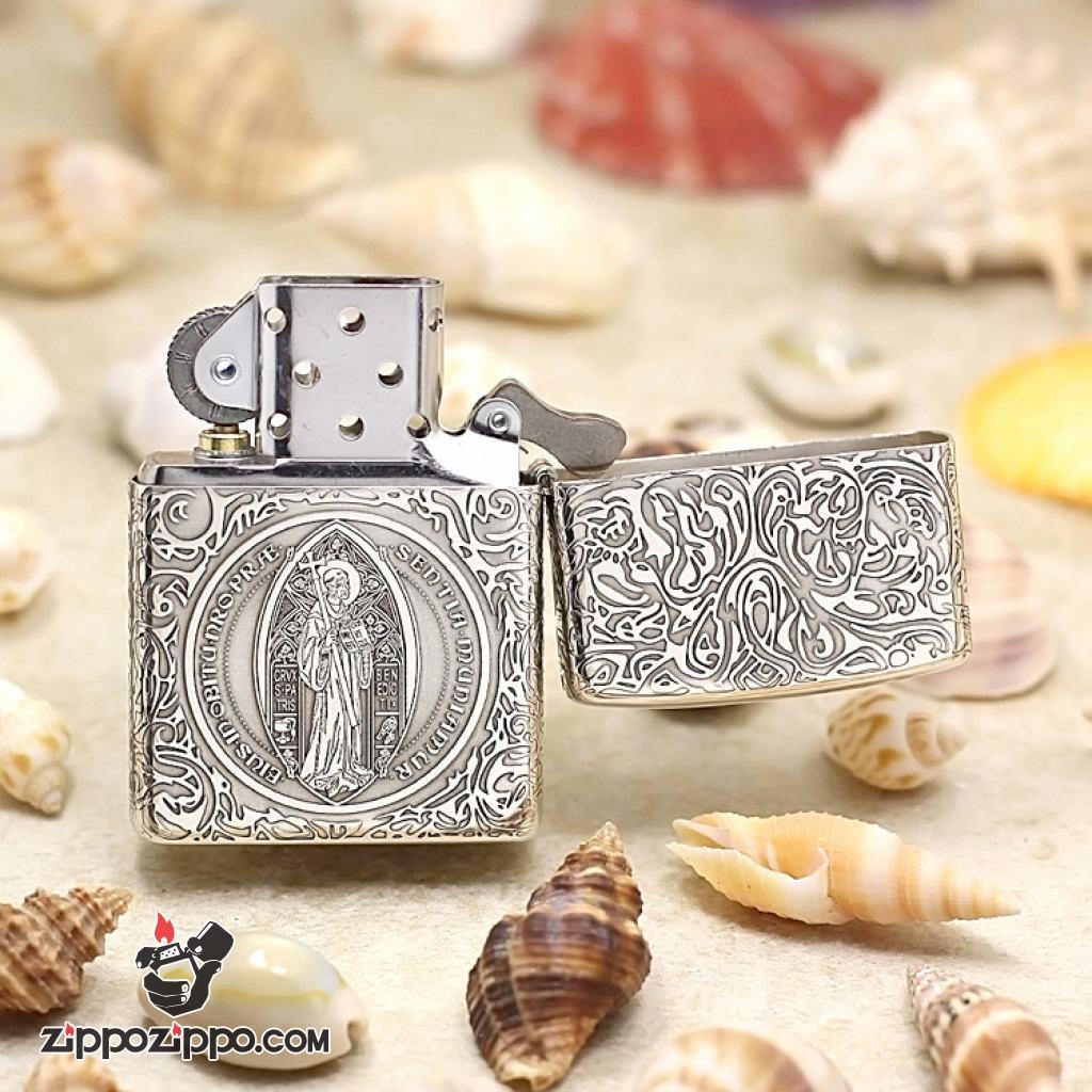 Bật Lửa Zippo Bạc nguyên khối Cao Cấp khắc hình Nổi Constantine Phiên Bản Amor